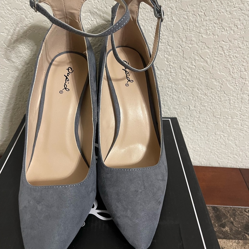 Qupid Gray Suede Heels with Ankle Strap
